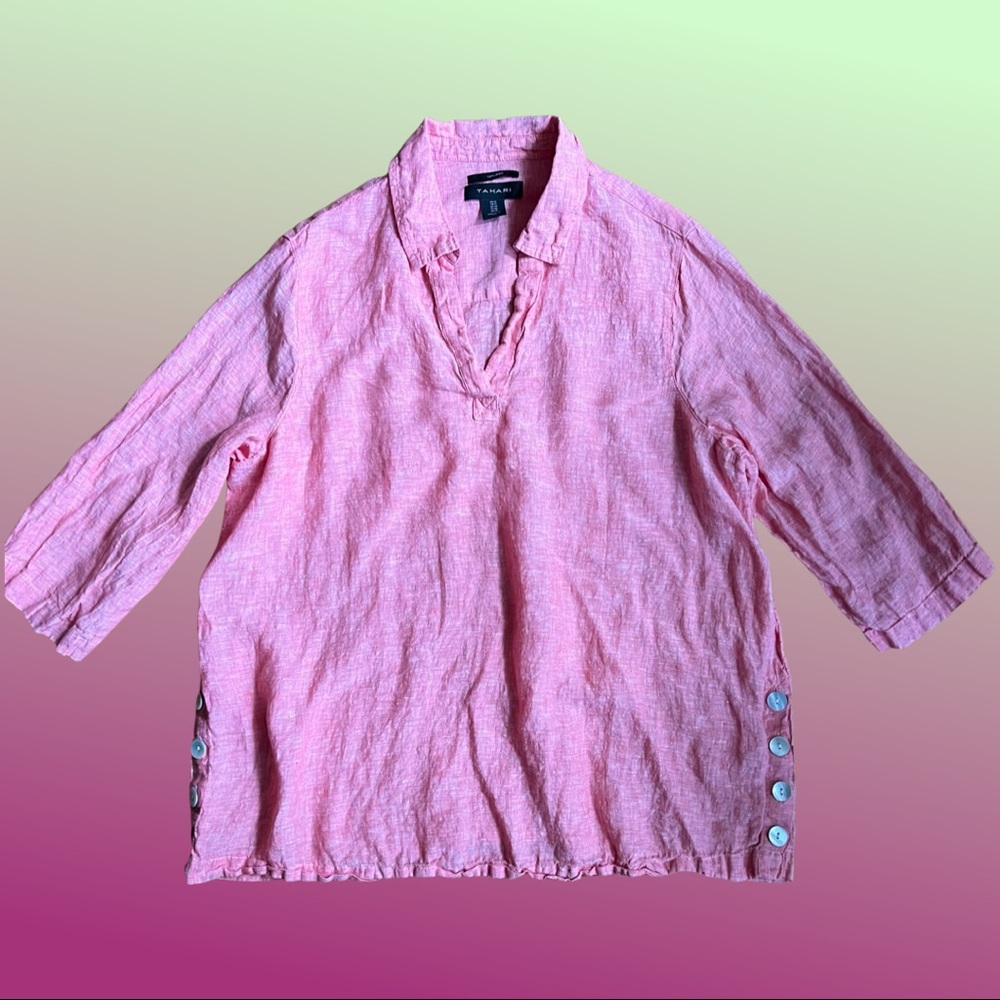 Tahari Oversized Long Sleeve Linen Top 1X